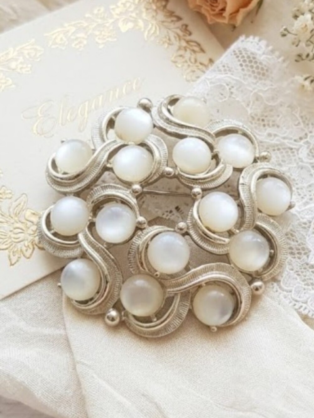 Ornate Translucent Pearly Bubbly Goldy Brooch